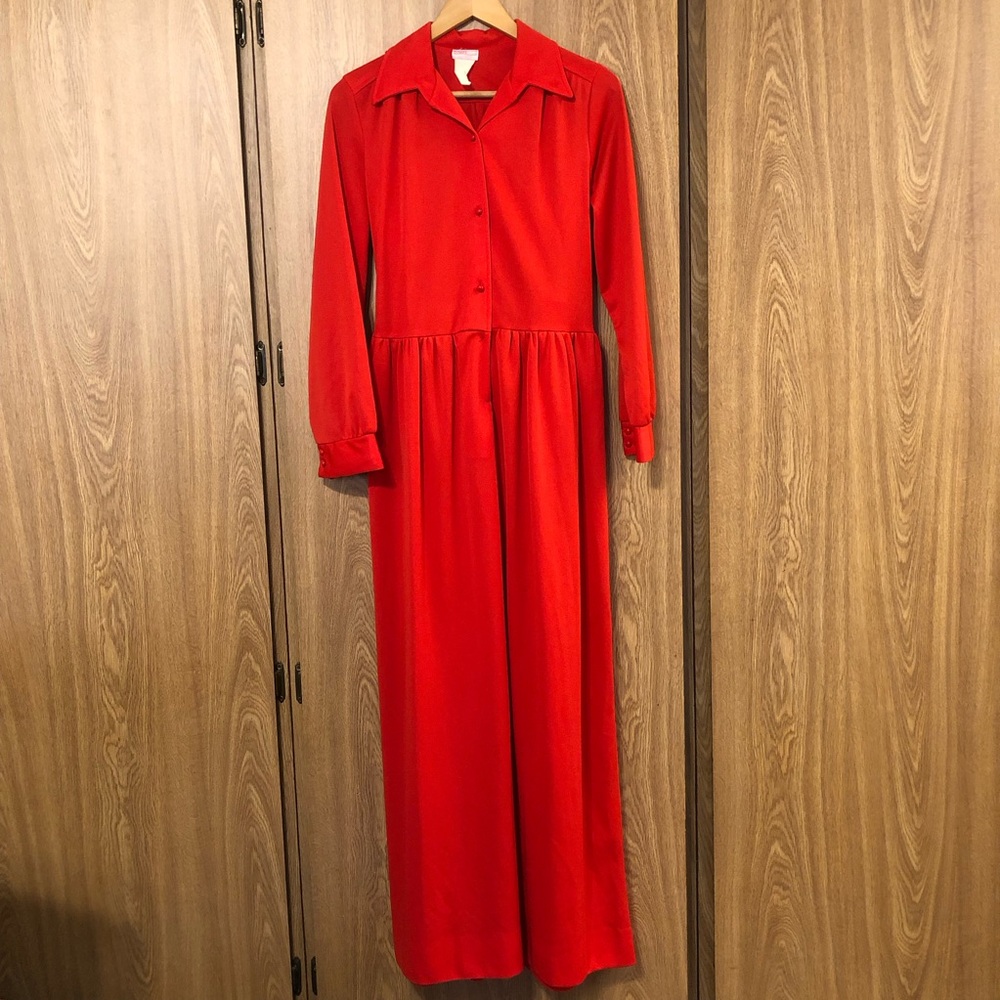 Vintage 1970’s Red Collared Button Front Maxi Dress